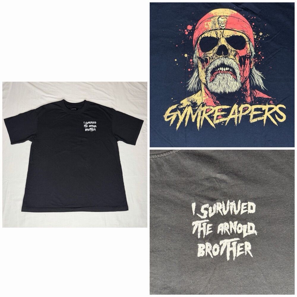 Gym Reapers Black Sz L Athletic T-shirt Graphic 'I Survived The Arnold Brother'